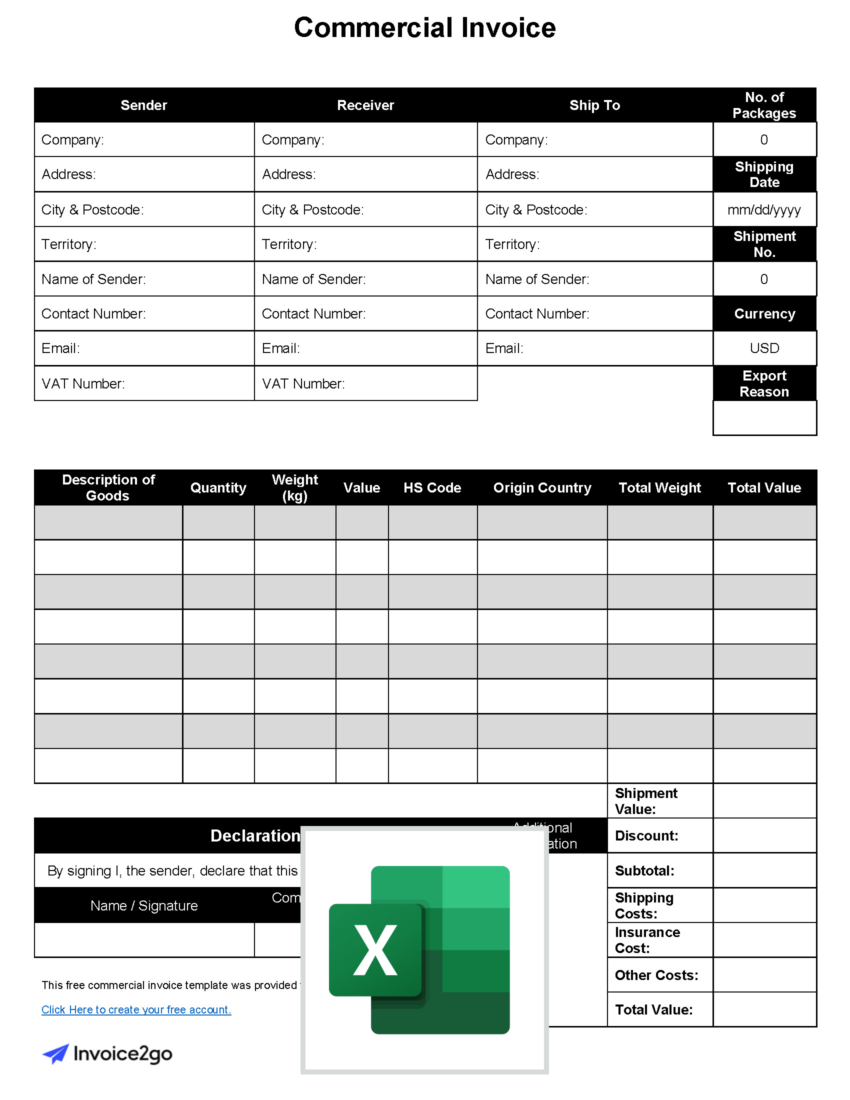 Commercial Invoice Excel Template