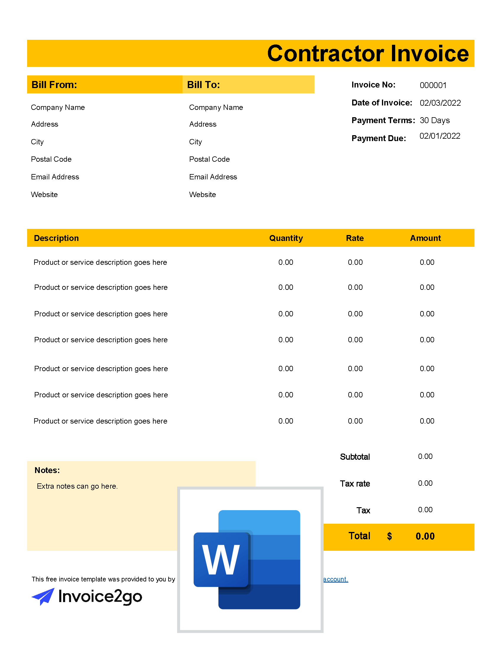 Contractor Invoice Template | Free Word Templates