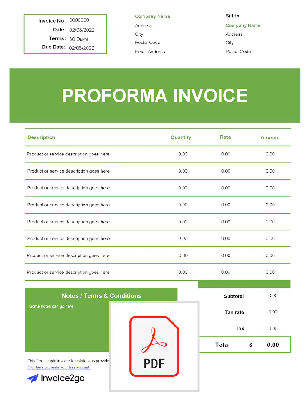 Proforma Invoice Template - Download and Customize | Invoice2go