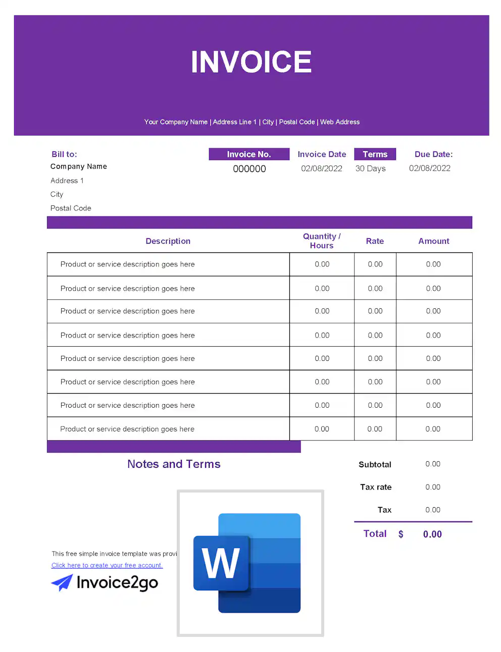 Service Invoice Template - Download and Customize | Invoice2go
