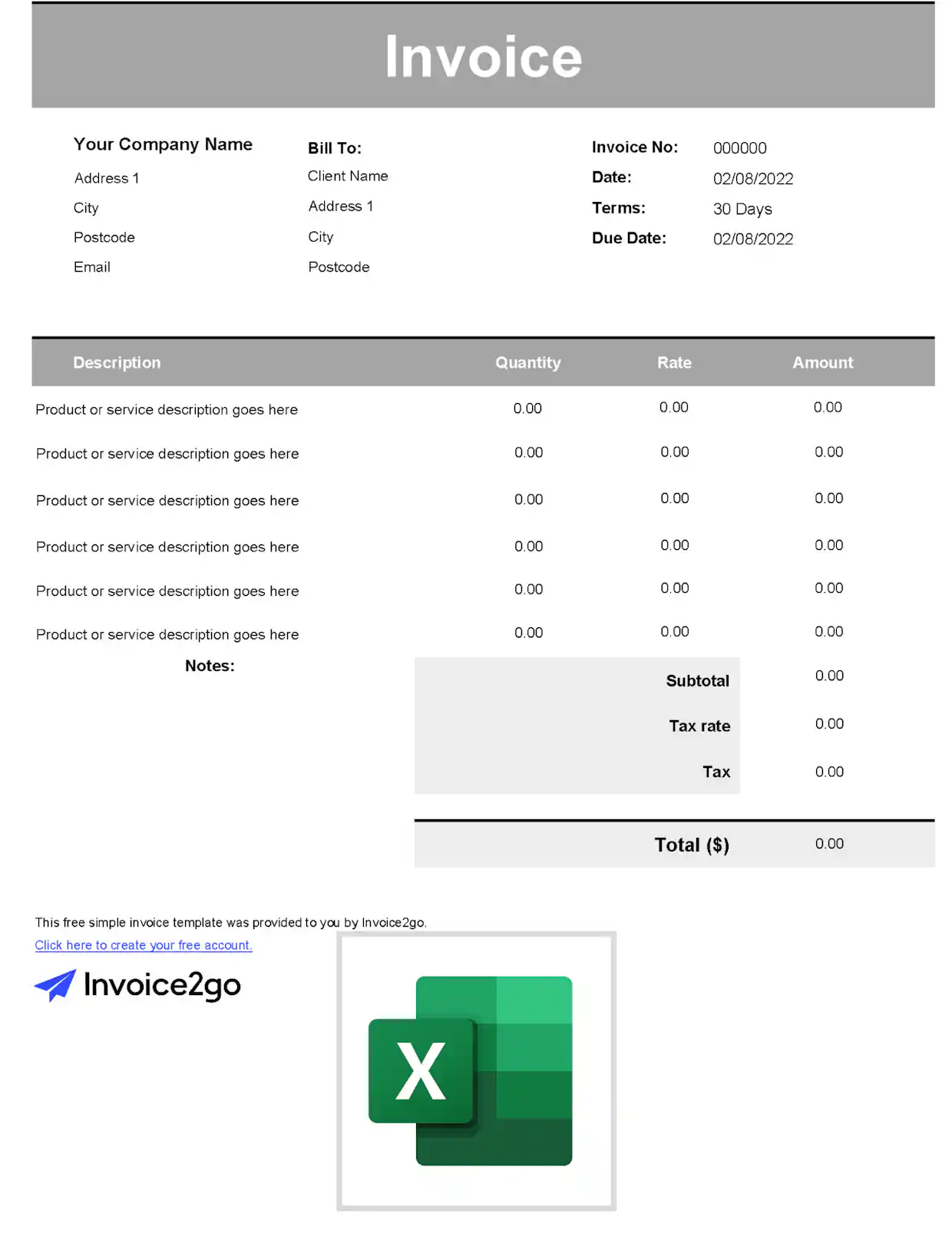 Basic Invoice Template - Download and Customize | Invoice2go