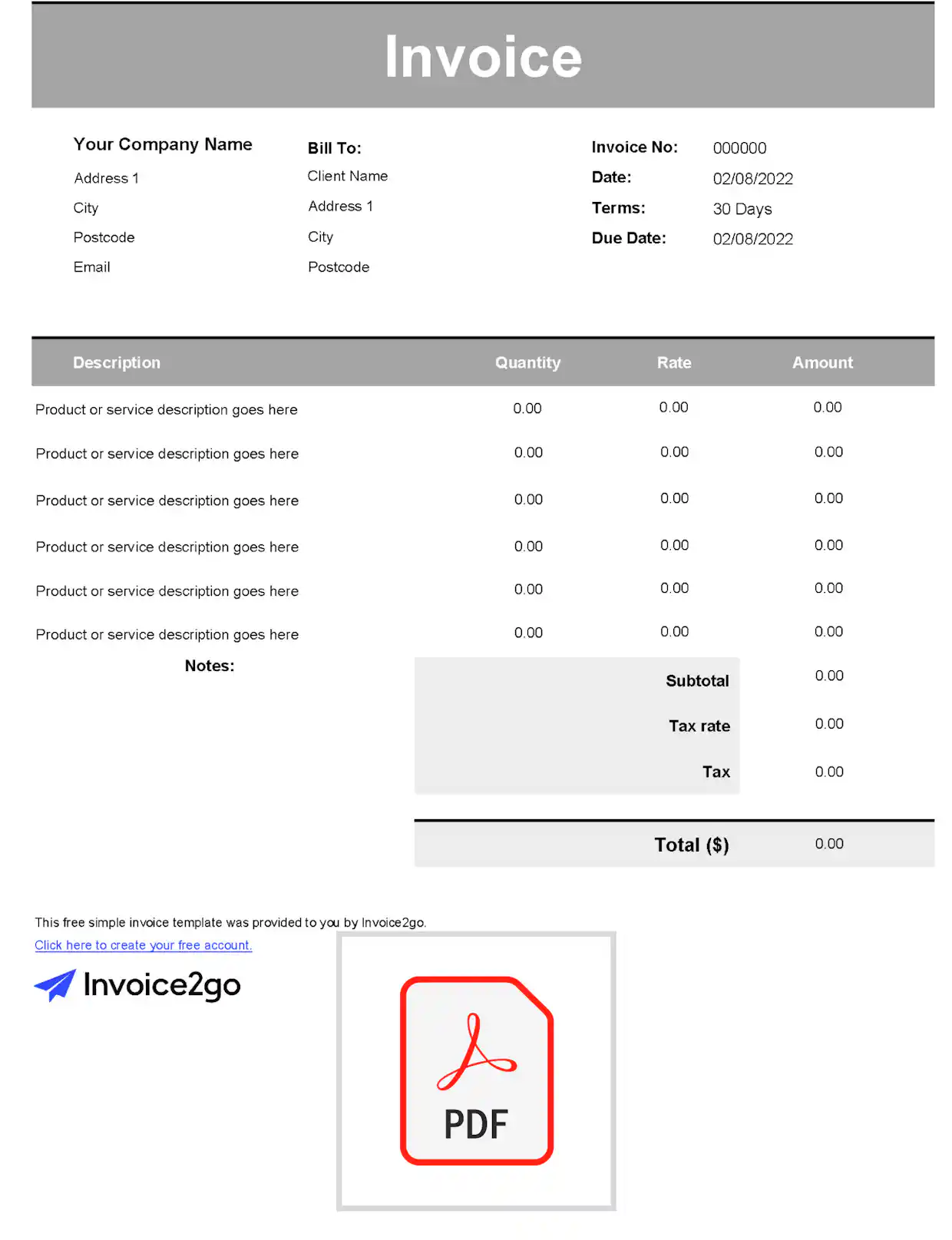 Basic Invoice Template - Download and Customize | Invoice2go