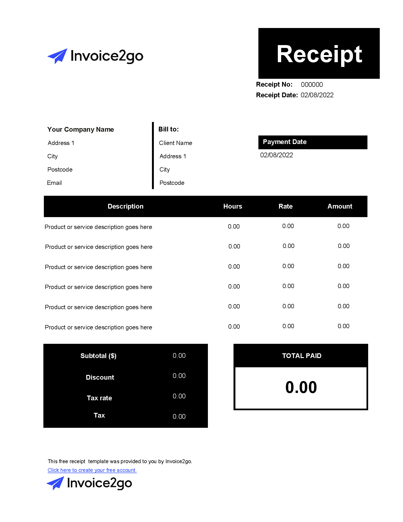 free printable receipt templates invoice2go