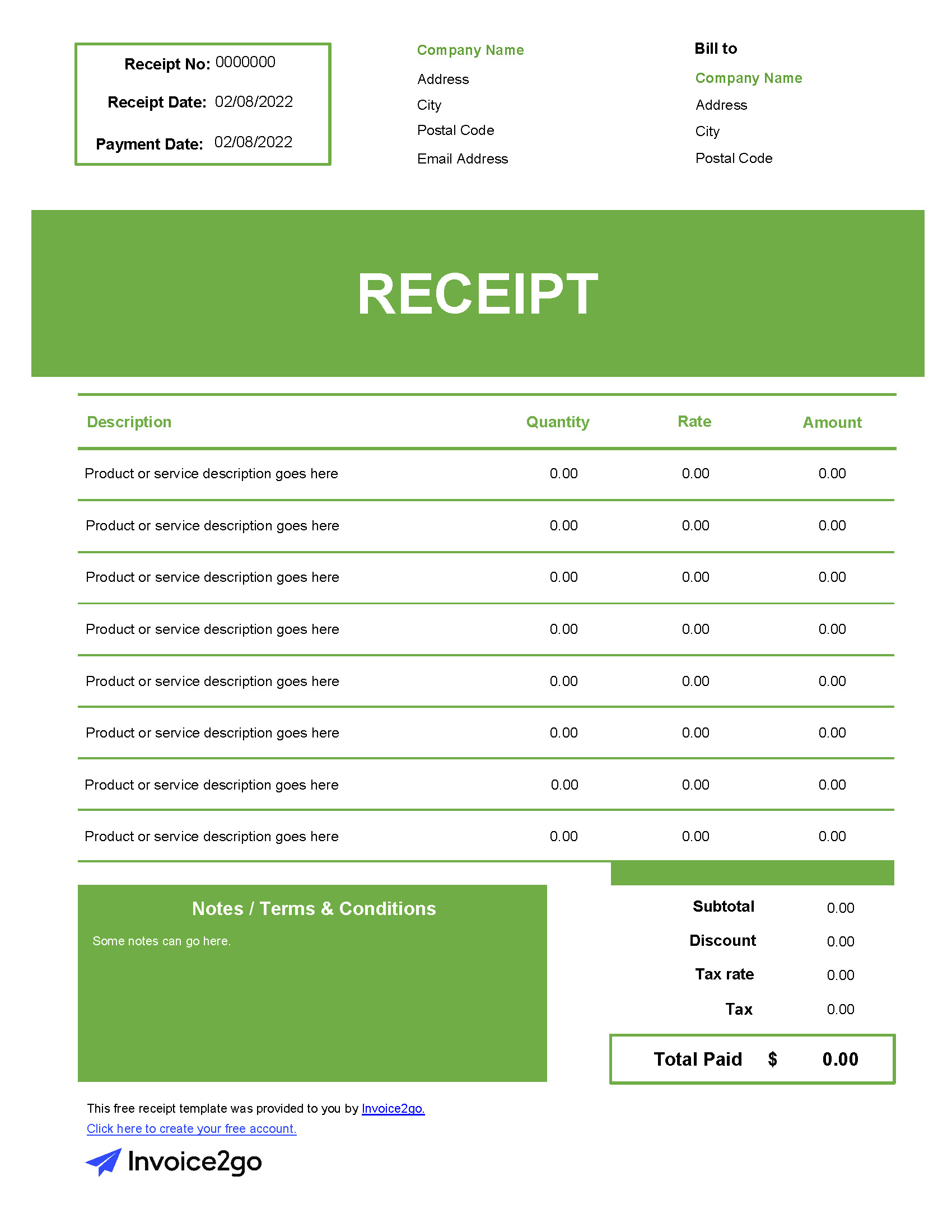 free printable receipt templates invoice2go