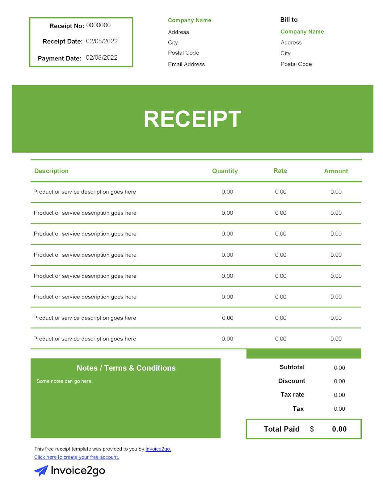 Free & Printable Receipt Templates Invoice2go