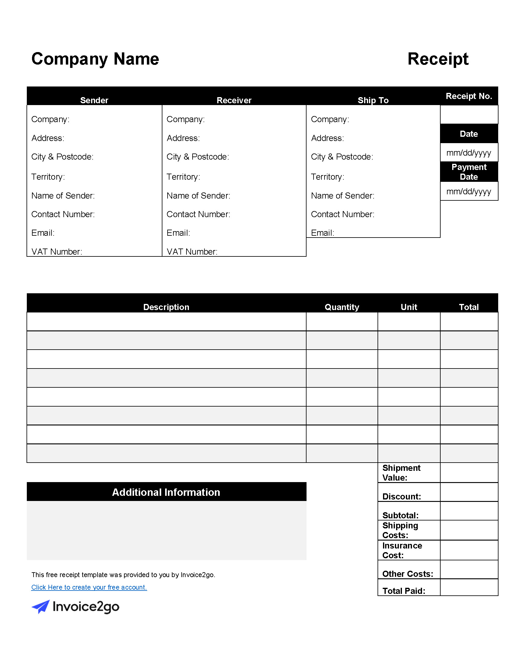 free receipt template excel