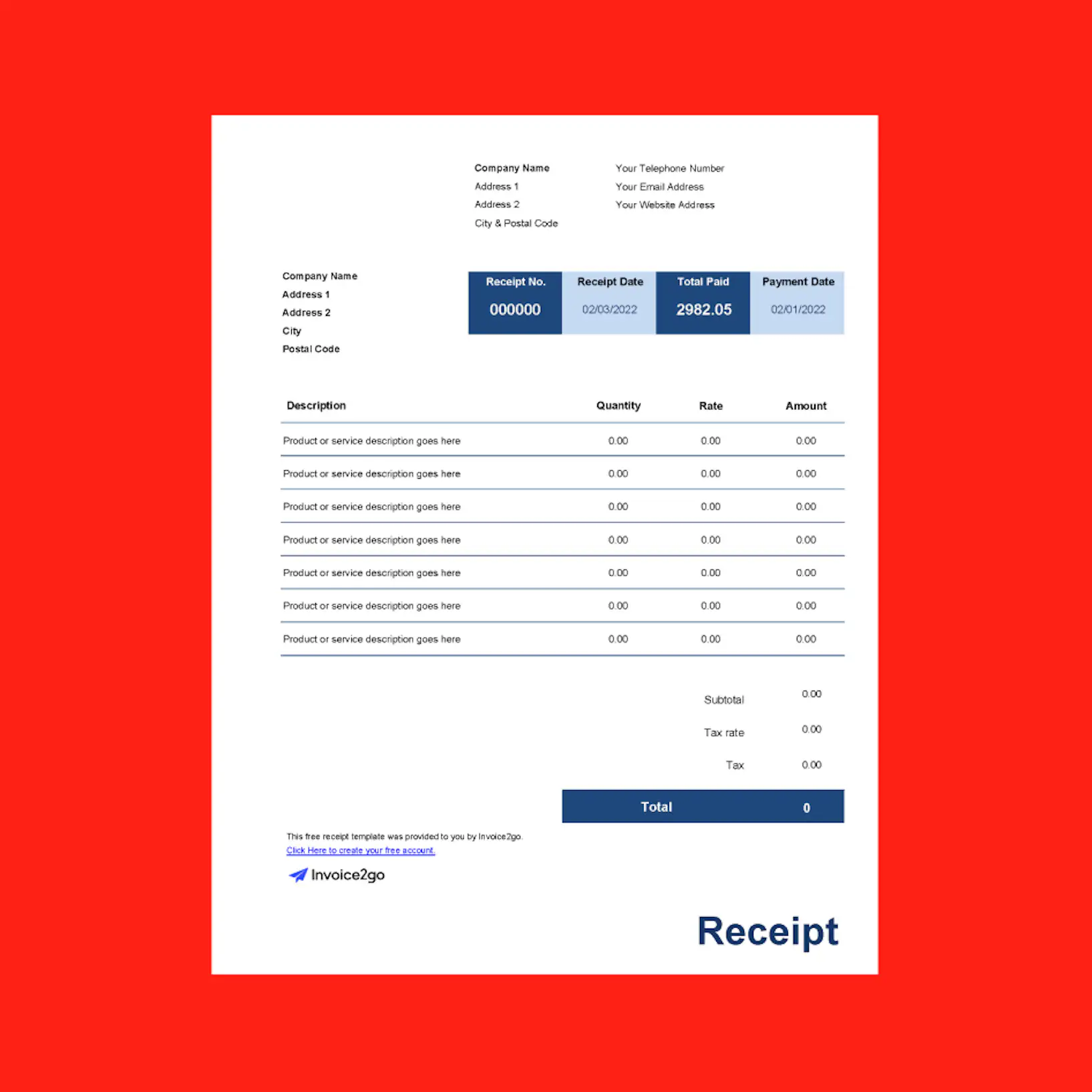 Free Itemized Receipt Template | Invoice2go