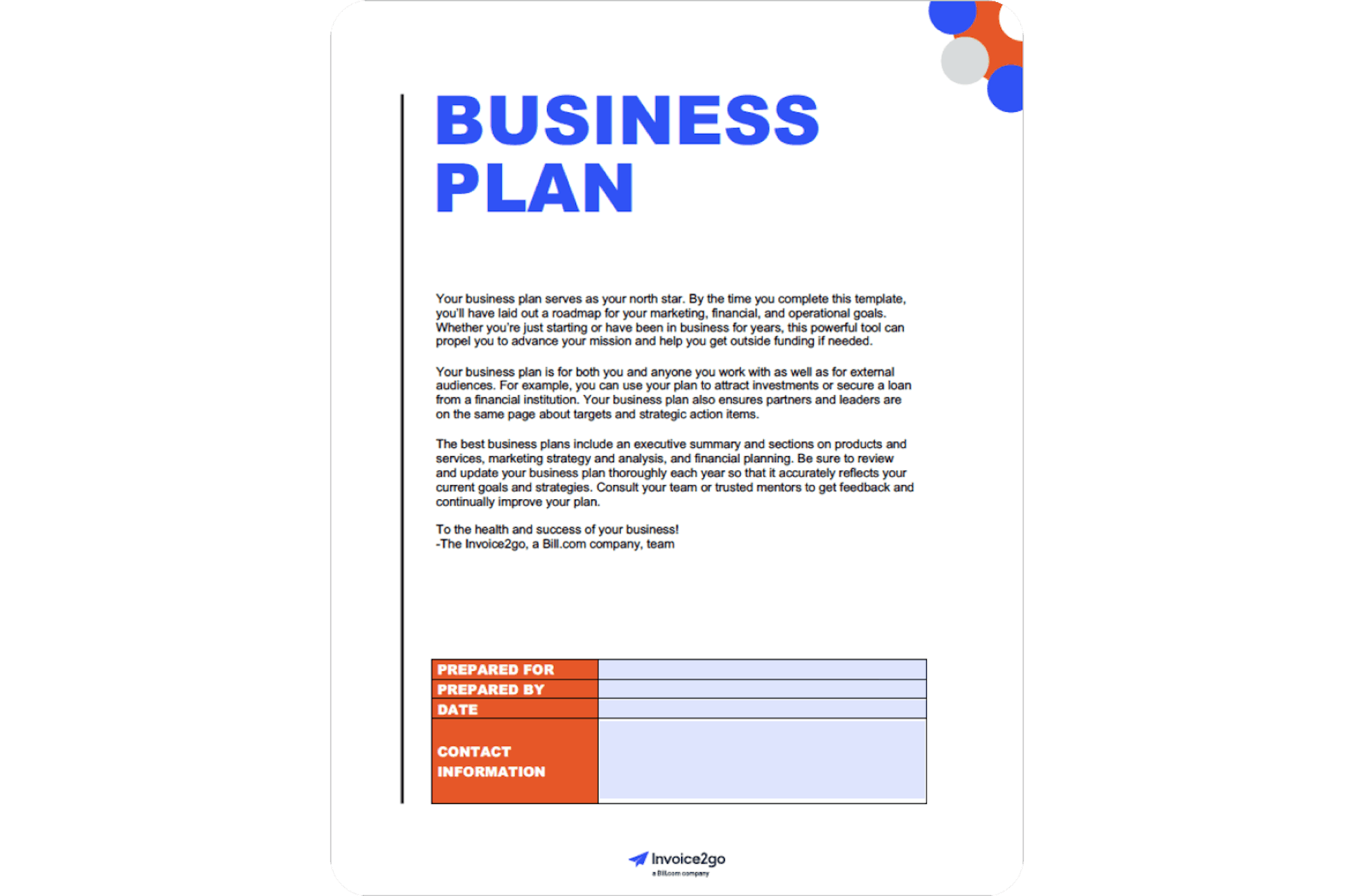 Free Downloadable Business Plan Templates Invoice2go