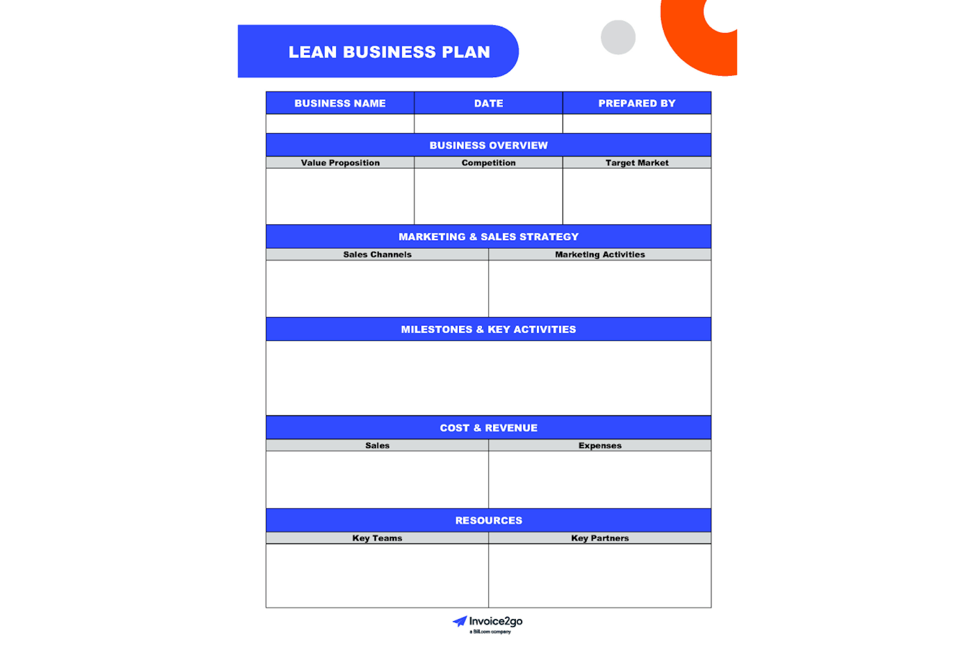 lean business plan template excel