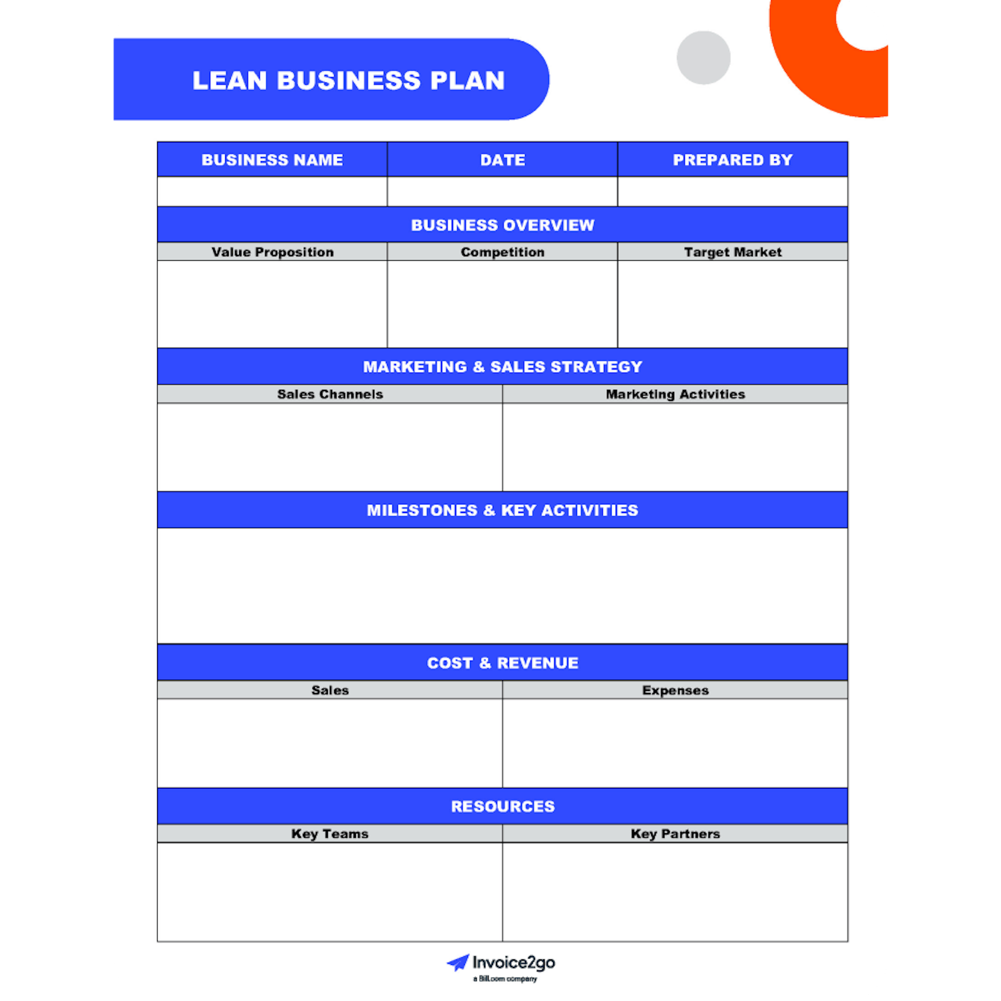 lean business plan template free download