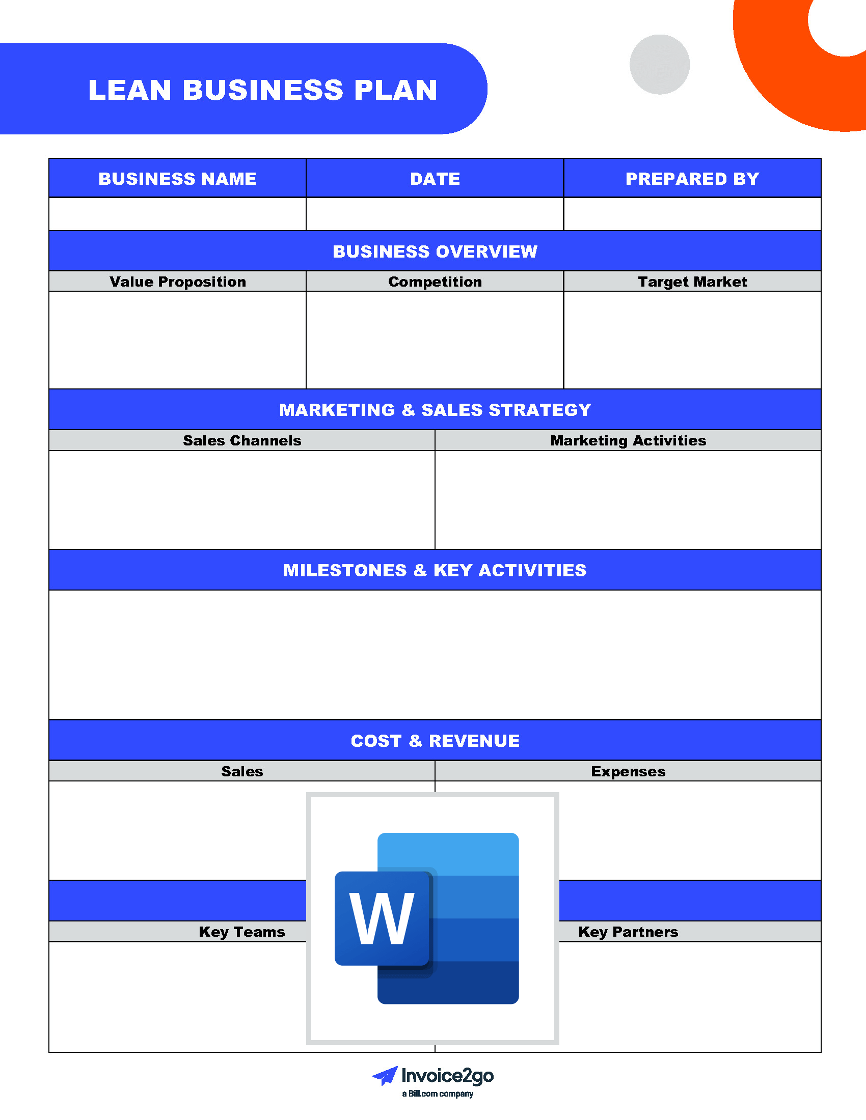 Free Lean Business Plan Template Invoice2go