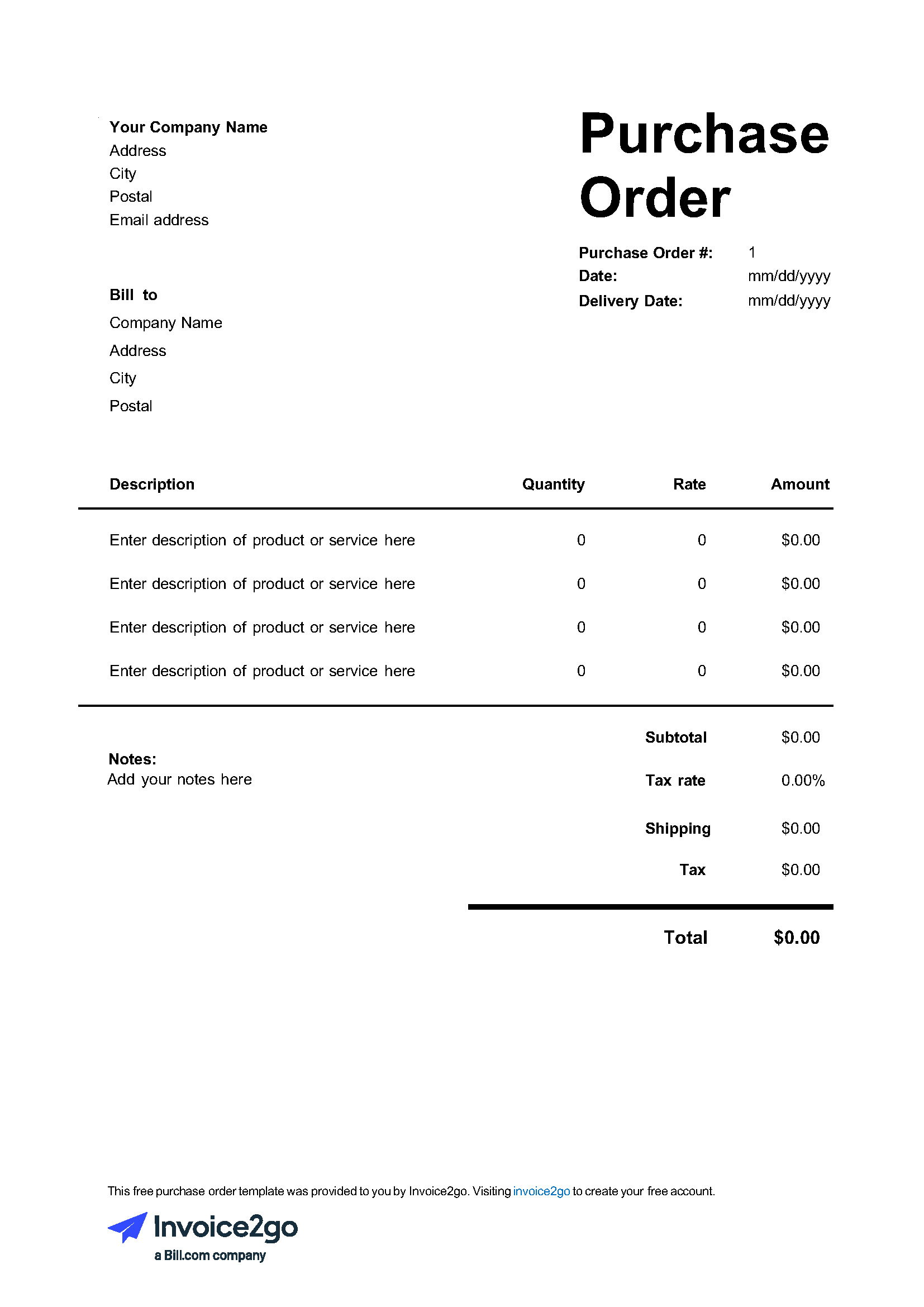 Simple Purchase Order Form